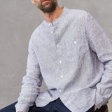 NATHAN shirt pure linen striped navy