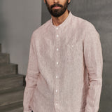 NATHAN shirt pure linen striped rust