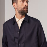 OWE overshirt eco grid wool navy