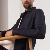 OWE overshirt eco grid wool navy