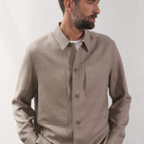 OWE overshirt eco grid wool stone beige
