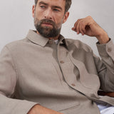 OWE overshirt eco grid wool stone beige