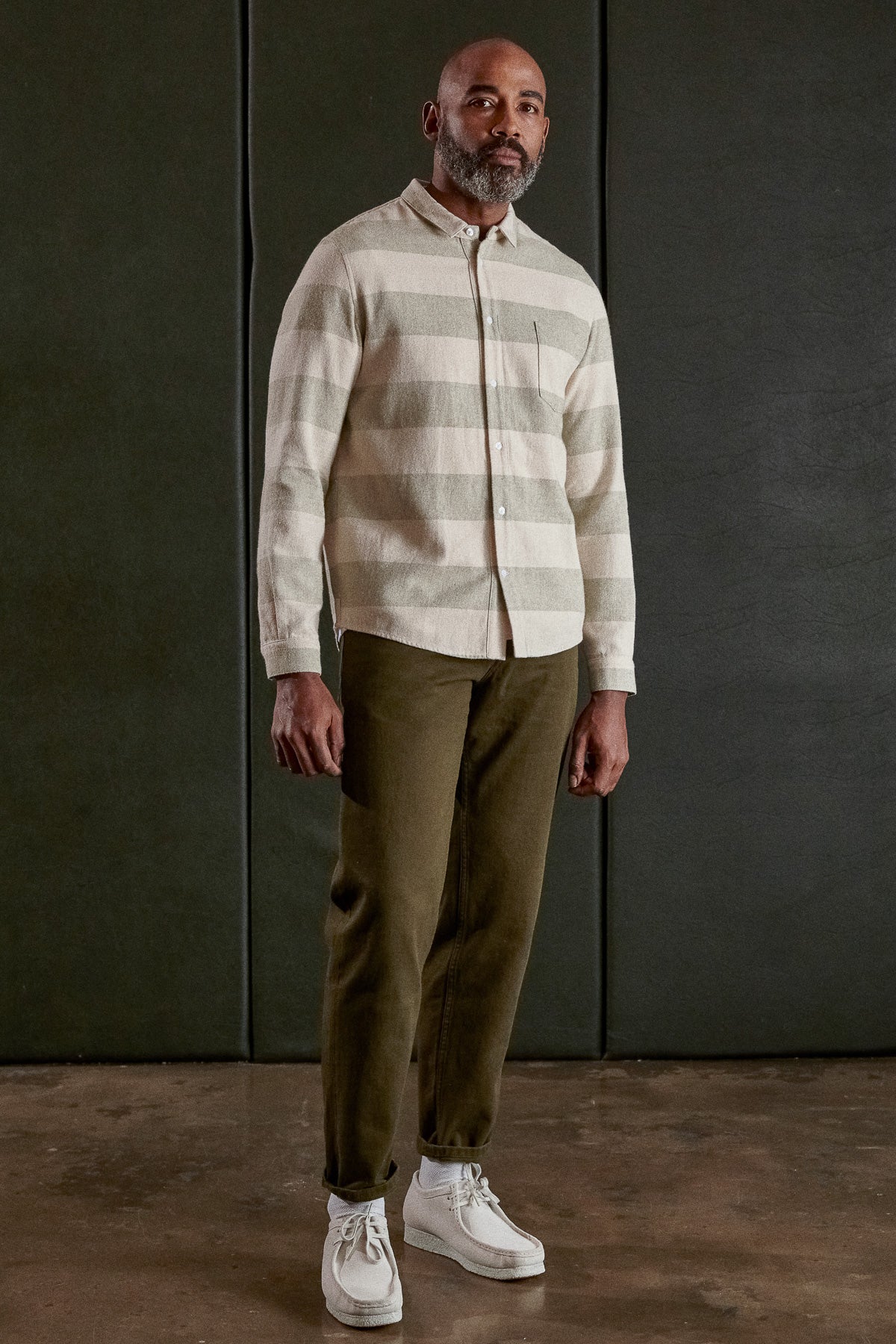 SIMON shirt eco flannel striped khaki